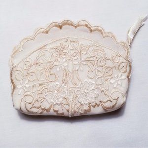 Vintage Beige/Tan Embroidered Coin Purse, Bridal Purse